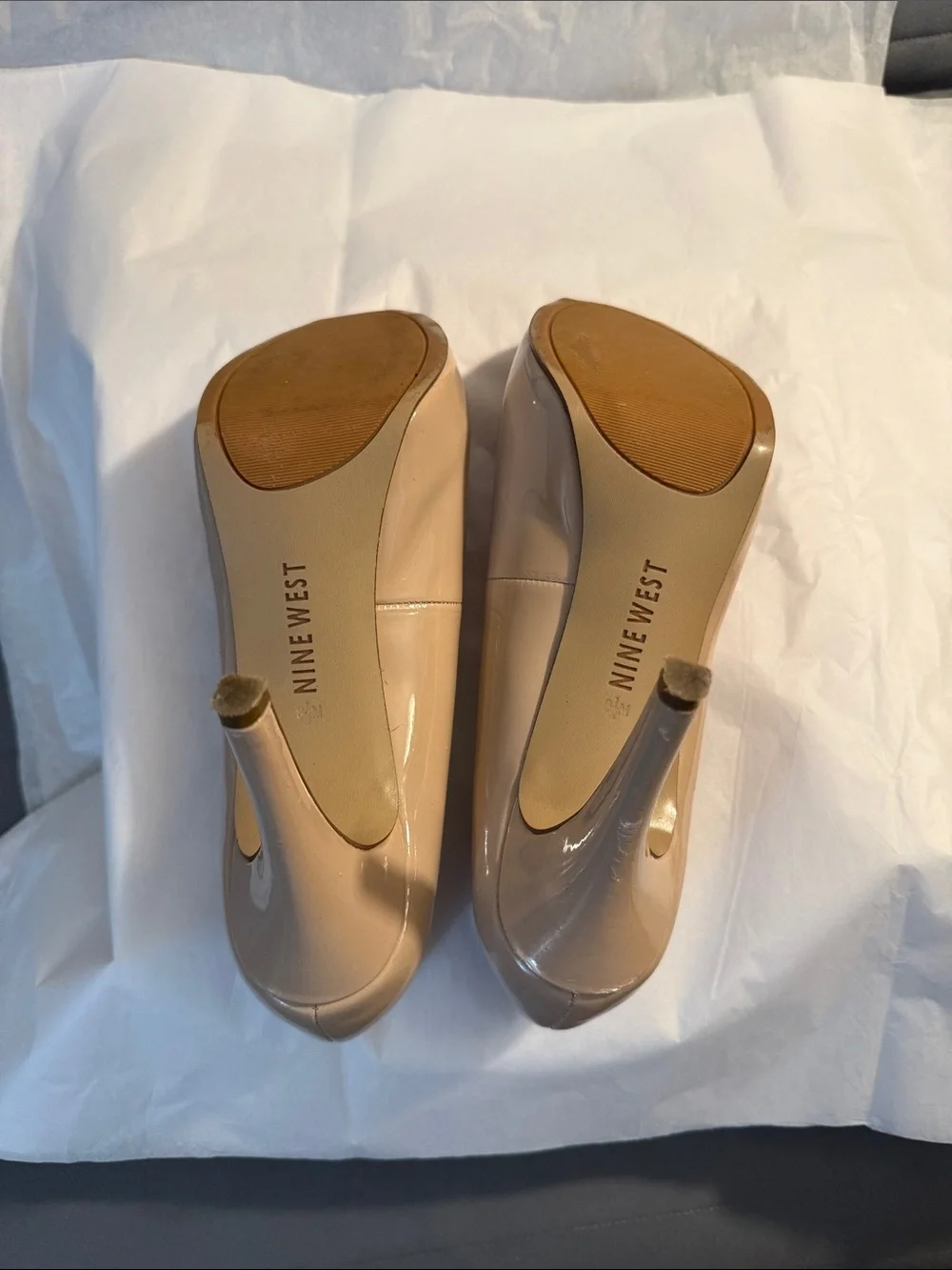 Nine West Nude Patent Peep-Toe Heels